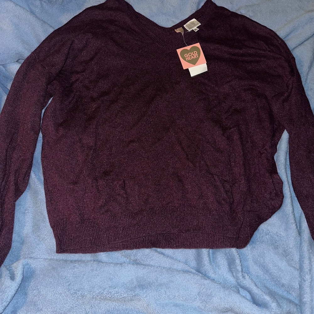Gold Heart maroon silk and cashmere sweater NWT